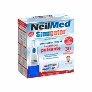 NeilMed Sinugator Lavador Nasal Inalámbrico Pulsante con 30 sobres premezclados y 3 pilas AA