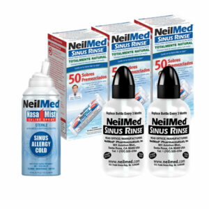 3 Sinus Rinse 50 Sobres Premezclados / 2 Botellas & NasaMist Spray Solución Salina (Isotónico) 2.53oz (75m)